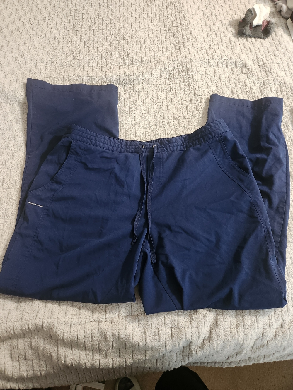 Healing Hands Navy Scrub Pants with Pink Trim
